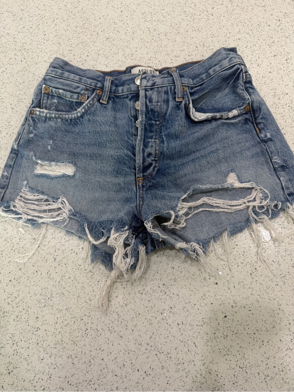 Agolde High-Rise Distressed Blue Denim Shorts
